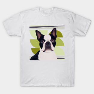Boston Terrier - Green Geometric T-Shirt